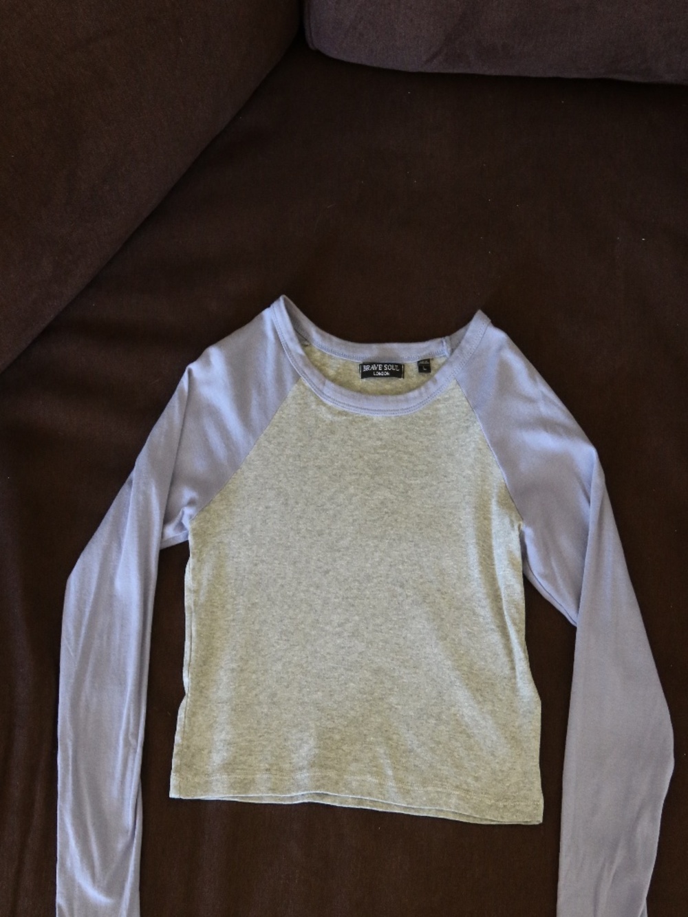 Periwinkle & Gray Colorblock Raglan Crop Tee - Picture 6 of 6